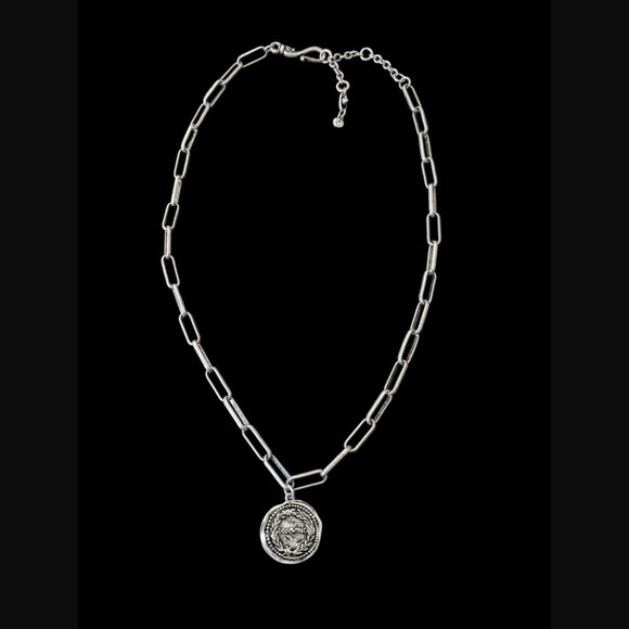 Cabi Silver Tone Antiqued Coin Paperclip Chain 25.5" Statement Necklace - Picture 2 of 6